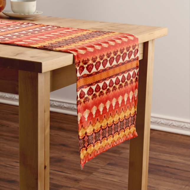 Burnt Orange Tribal Geometric Striped Short Table Runner (In Situ)