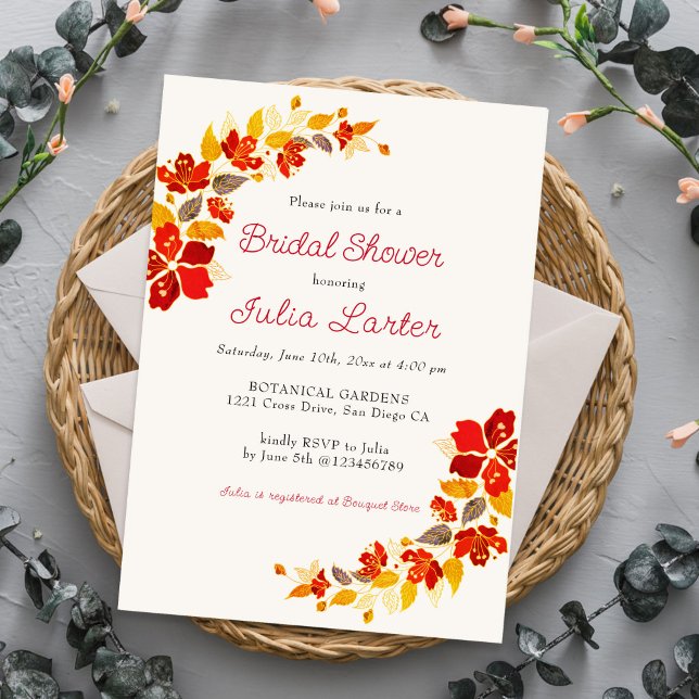 Burnt Orange Tropical Hibiscus Bridal Shower Invitation (Creator Uploaded)