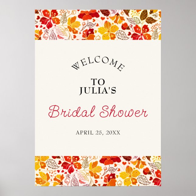 Burnt Orange Tropical Hibiscus Flora Bridal Shower Poster (Front)