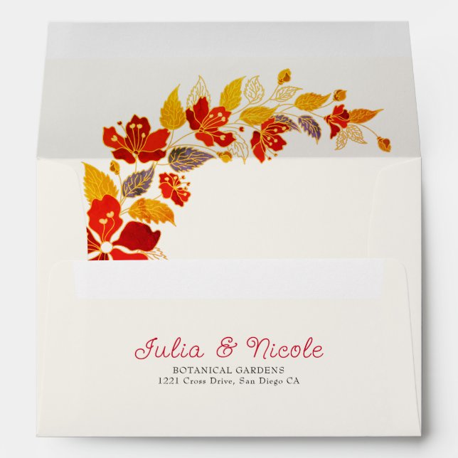 Burnt Orange Tropical Hibiscus Florals Wedding Envelope (Back (Bottom))