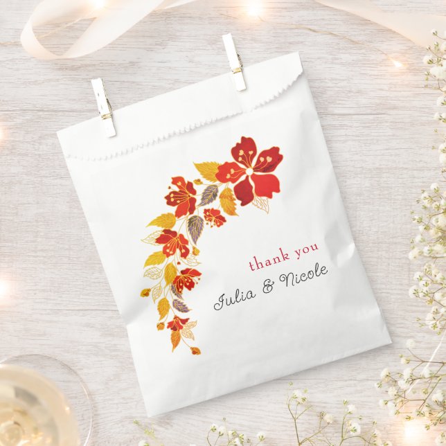 Burnt Orange Tropical Hibiscus Florals Wedding Favour Bag (Clipped)