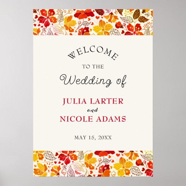 Burnt Orange Tropical Hibiscus Florals Wedding Poster (Front)