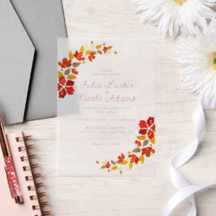 Burnt Orange Tropical Hibiscus Florals Wedding Vellum Invitations