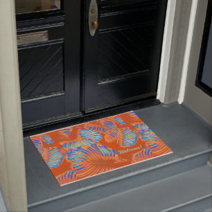 Burnt Orange Tropical Leaves Doormat