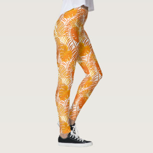 Burnt Orange Tropical Palm Leaf Patterned Leggings