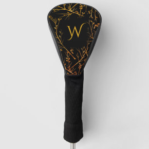 Burnt Orange Twigs on Black Initial Golf Head Cover