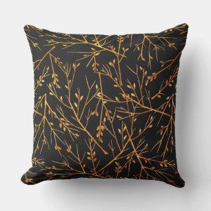 Burnt Orange Twigs on Black Outdoor Pillow