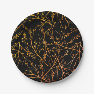 Burnt Orange Twigs on Black Paper Plate