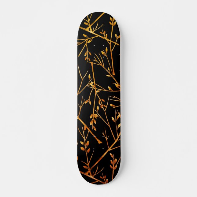 Burnt Orange Twigs on Black Skateboard (Front)