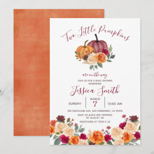 Burnt Orange Two Little Pumpkin Baby Shower Invitation