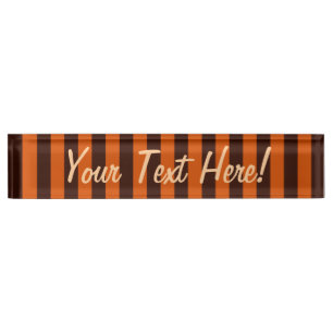 Burnt Orange Vertical Stripes Retro Style Nameplate