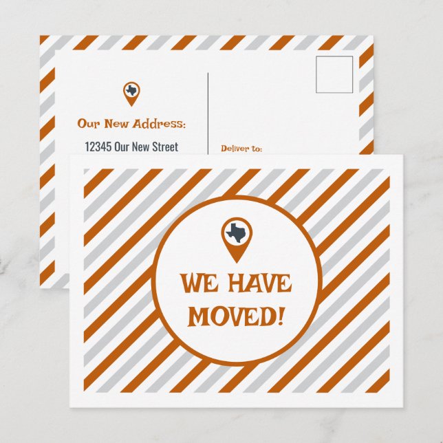 Burnt Orange We Have Moved Striped Moving  Postcard (Front/Back)