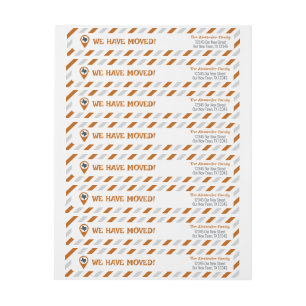 Burnt Orange We Have Moved Striped Moving  Wrap Around Label
