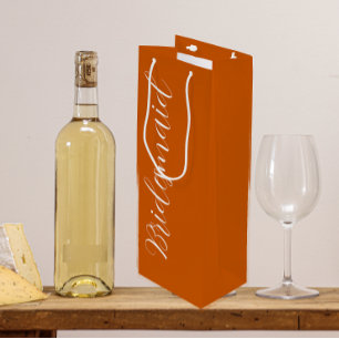 Burnt Orange Wedding Bridesmaid Stylized Script Wine Gift Bag