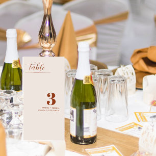 Burnt orange  Wedding decor Table Number Card