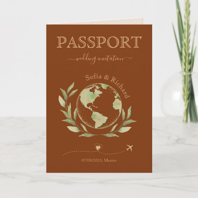 Burnt Orange Wedding Destination Passport World  Invitation (Front)