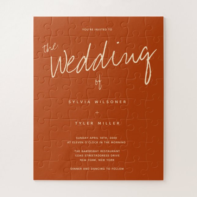 Burnt Orange Wedding Invitation Jigsaw Puzzle (Vertical)