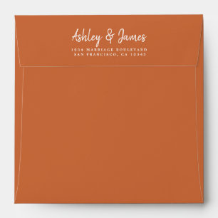 Burnt Orange Wedding Return Address Square Envelope