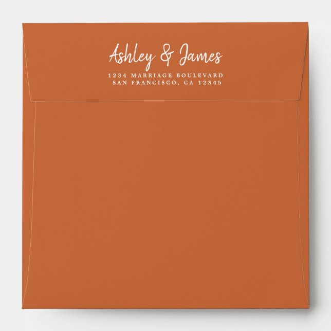 Burnt Orange Wedding Return Address Square Envelope (Back (Top Flap))