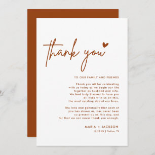 Burnt Orange Wedding Thank You Note Menu Cards