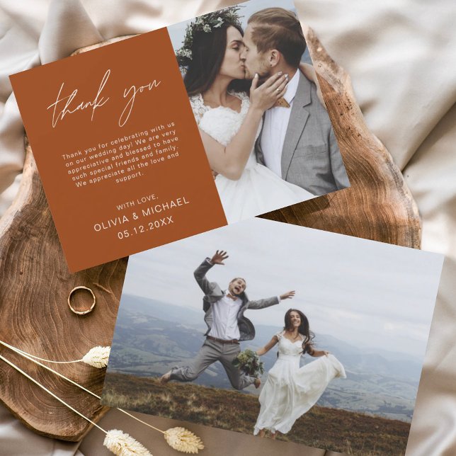 Burnt Orange Wedding Thank You Photo Card (Creator Uploaded)