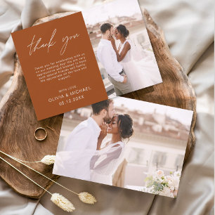 Burnt Orange Wedding Thank You Photo Minimalist Card