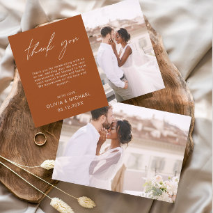 Burnt Orange Wedding Thank You Photo Minimalist Card
