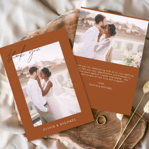 Burnt Orange Wedding Thank You Photo Minimalist Card