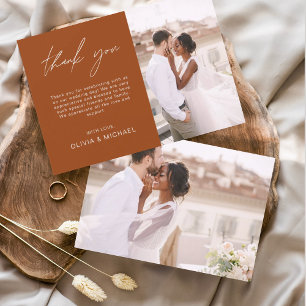 Burnt Orange Wedding Thank You Photo Simple Card