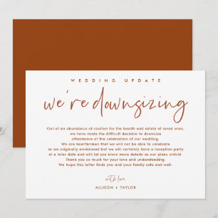Burnt Orange Wedding Update Downsize Announcement