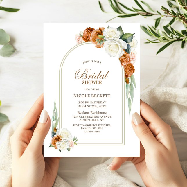Burnt Orange White Floral Arch Bridal Shower Invitation (Creator Uploaded)