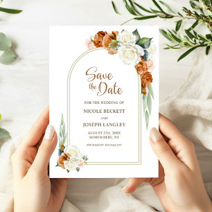 Burnt Orange White Floral Arch Save the Date 
