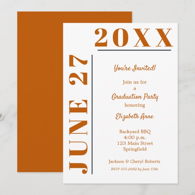 Burnt Orange White Graduation Party Invitation (Front/Back)