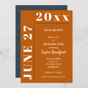 Burnt Orange White Graduation Party Invitations