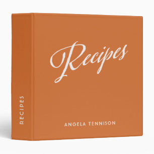 Burnt Orange + White Personalized Recipe Journal Binder