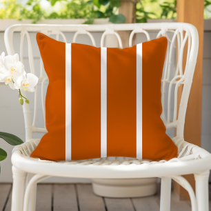Burnt Orange White Skinny Stripes Outdoor Pillow