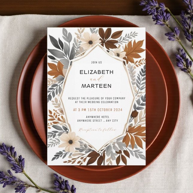 Burnt Orange Wildflower Autumn Wedding Invitation (Creator Uploaded)