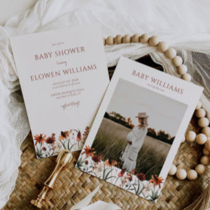 Burnt Orange Wildflower Baby Shower Invitation