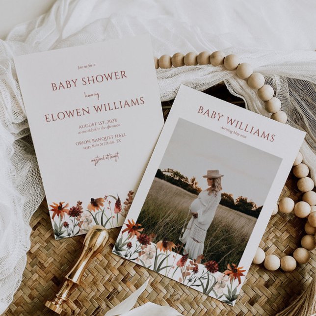 Burnt Orange Wildflower Baby Shower Invitation (Creator Uploaded)