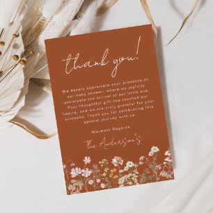 Burnt Orange Wildflower Baby Shower Thank You Card