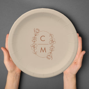 Burnt Orange Wildflower Bohemian Arch Wedding Paper Plate
