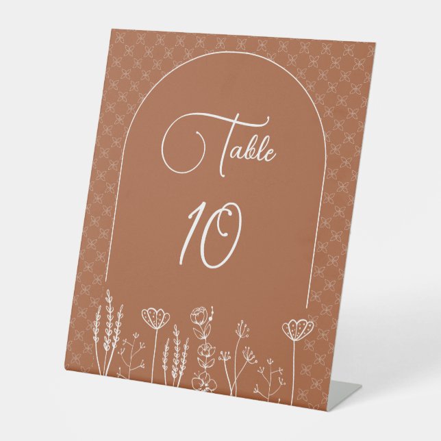Burnt Orange Wildflower Bohemian Arch Wedding Pedestal Sign (Front)