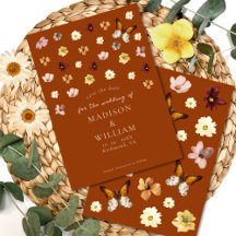 Burnt Orange Wildflower Boho Save the Date Card