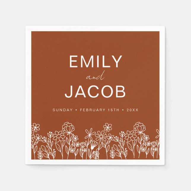 Burnt Orange Wildflower Boho Wedding In Bloom Napkin (Front)