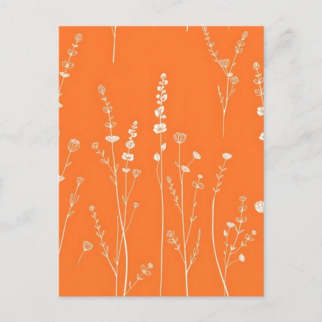 Burnt Orange Wildflower Minimal Pattern Postcard (Front)