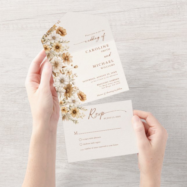 Burnt Orange Wildflower Wedding Boho All In One Invitation (Tearaway)