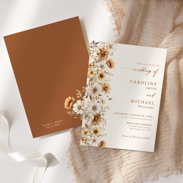 Burnt Orange Wildflower Wedding Boho Invitation (Creator Uploaded)