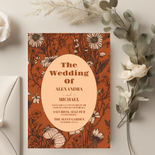 Burnt Orange Wildflowers Wedding Invitation