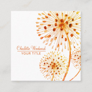 Burnt Orange Wind Blown Watercolor Floral Square Business Card