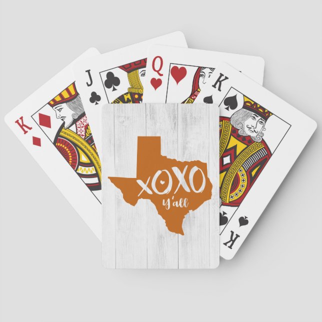 Burnt Orange XOXO, Y'all - Texas State Shape Playing Cards (Back)